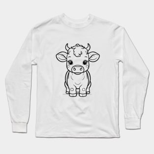 Cute Baby Cow Animal Outline Long Sleeve T-Shirt